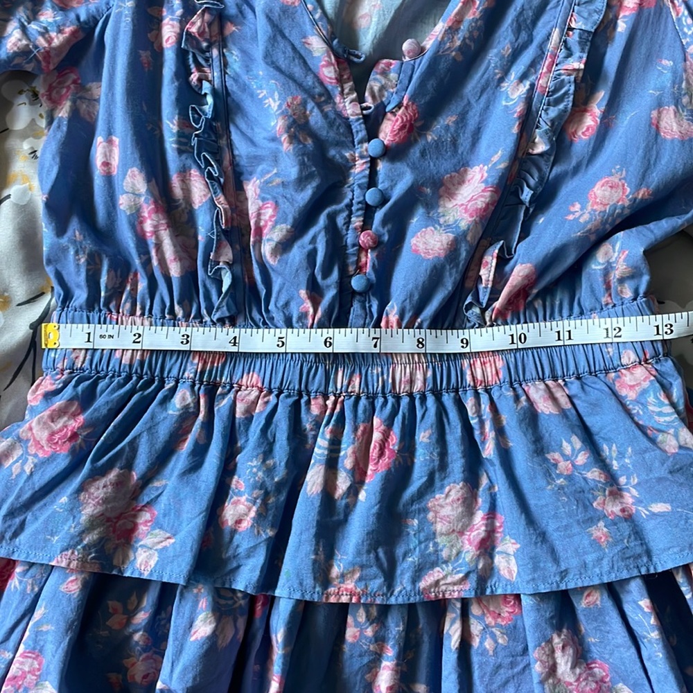Loveshackfancy Roth Floral Tiered Ruffle Cotton Dress In Faded Denim - Picture 15 of 17
